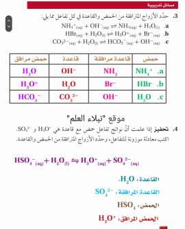 تحفيز إذا علمت أن نواتج تفاعل حمض مع قاعدة هي HO و SO اكتب معادلة موزونة للتفاعل وحدد الأزواج المترافقة من الحمض والقاعدة